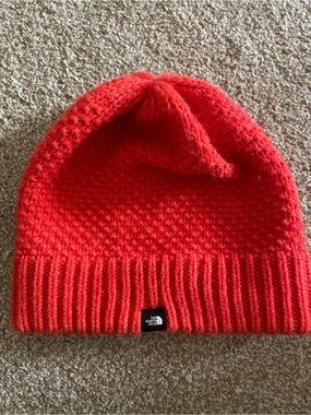 The North Face Red Orange Knit Beanie Hat